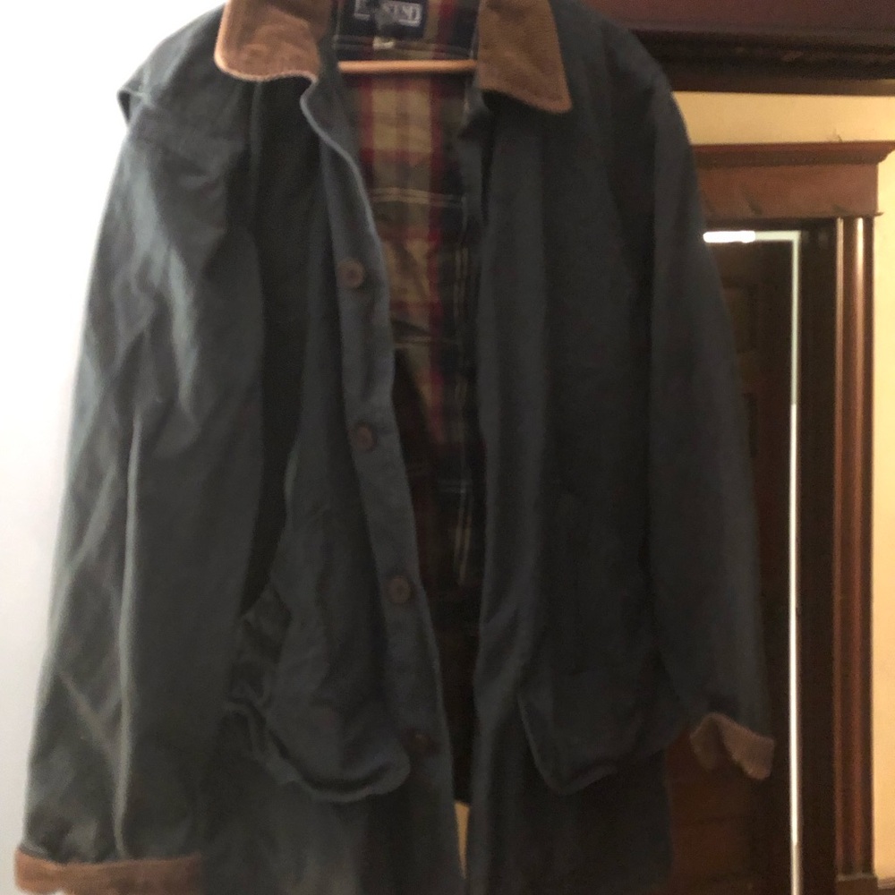 Lands End Men's Green Blue Barn Coat with Brown Corduroy Collar